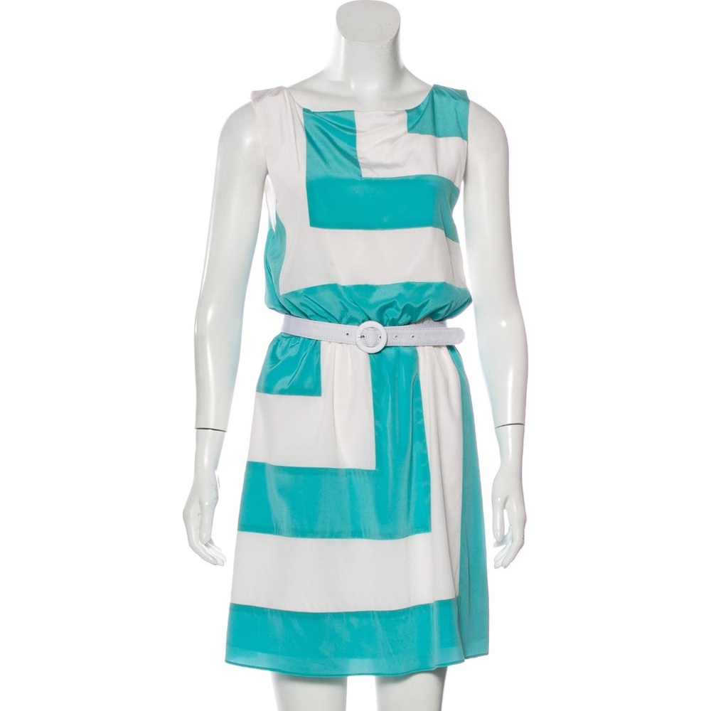 Alice + Olivia Blue and White Geometric Dress XS EUC